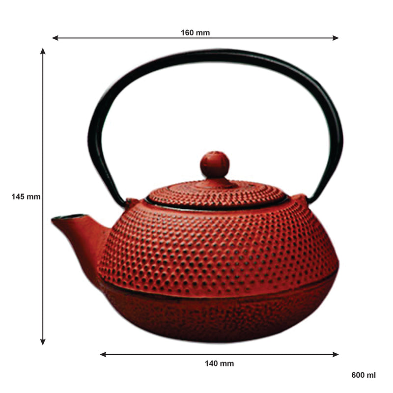 REGENT CAST IRON CHINESE TEAPOT RED, (600ML)