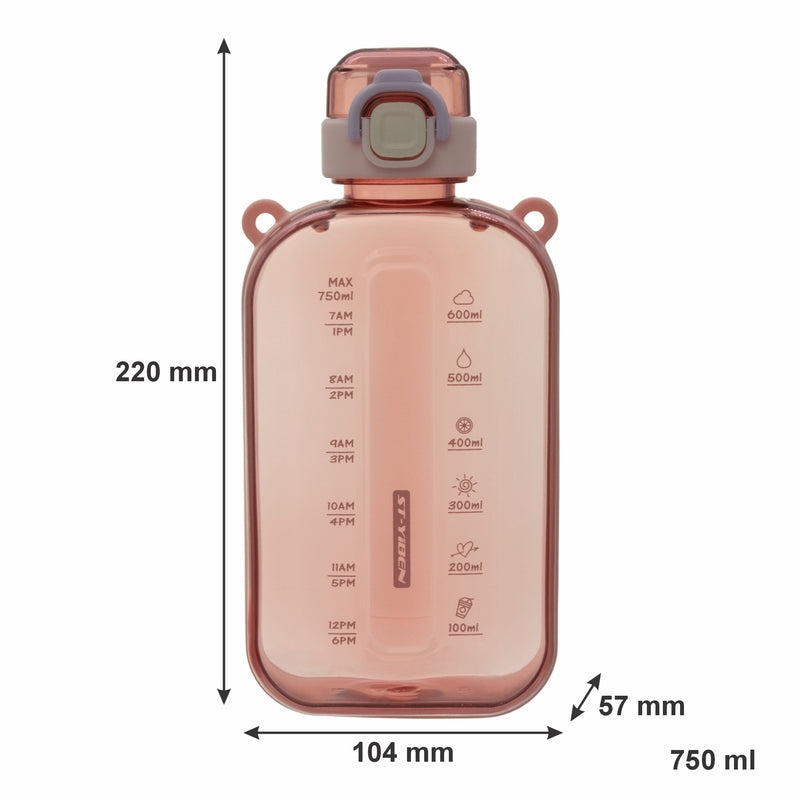 REGENT RECTANGULAR TRANSPARENT WATER BOTTLE PLASTIC WITH STRAP PINK, 750ML (100X55X210MM)