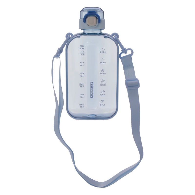 REGENT RECTANGULAR TRANSPARENT WATER BOTTLE PLASTIC WITH STRAP PASTEL BLUE, 750ML (100X55X210MM)