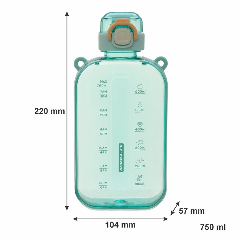 REGENT RECTANGULAR TRANSPARENT WATER BOTTLE PLASTIC WITH STRAP TURQUOISE, 750ML (100X55X210MM)