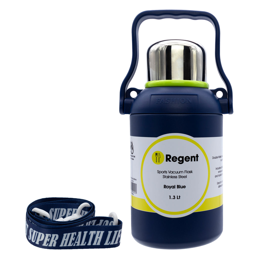 REGENT SPORTS VACUUM FLASK STAINLESS STEEL ROYAL BLUE, 1.3LT (110MMDIAX230MM)