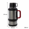 REGENT LARGE VACUUM FLASK STAINLESS STEEL WITH CUP LID SILVER & BLACK, 3.2LT (150MM DIAX375MM)