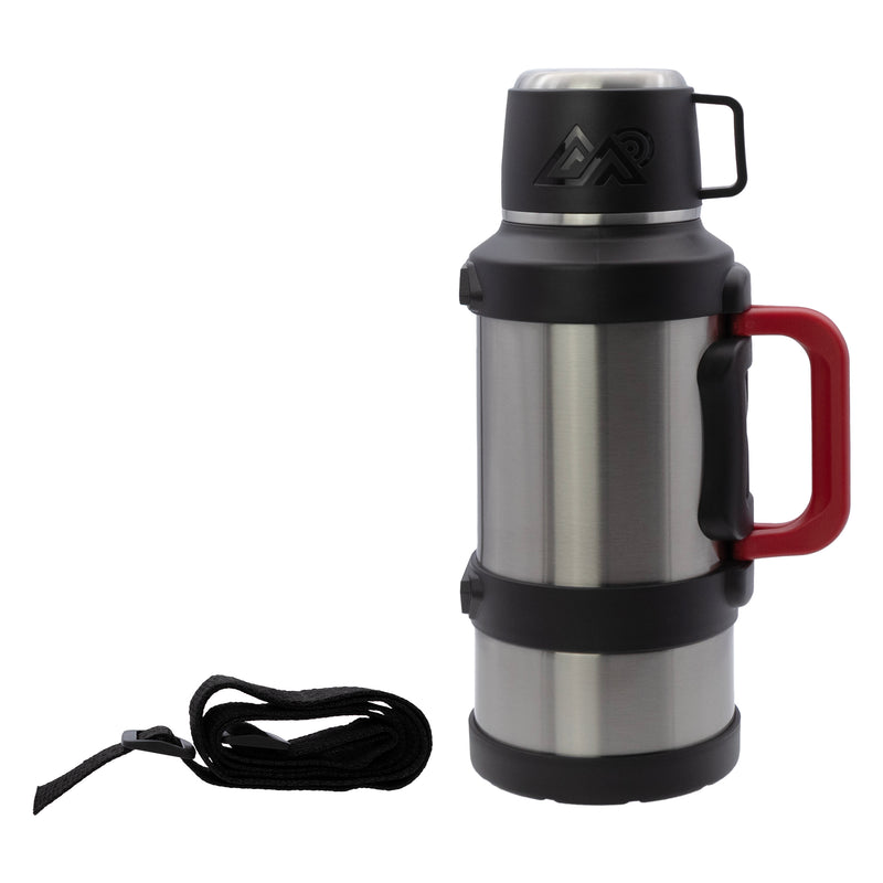 REGENT LARGE VACUUM FLASK STAINLESS STEEL WITH CUP LID SILVER & BLACK, 3.2LT (150MM DIAX375MM)