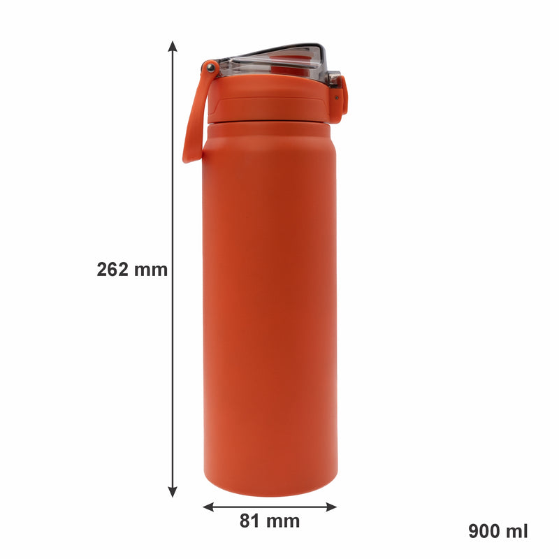 REGENT TRAVEL VACUUM FLASK STAINLESS STEEL WITH SIP STRAW ORANGE, 900ML (80MM DIA X 260MM)