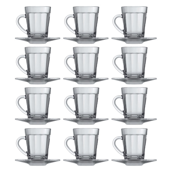 NADIR GLASS ESPRESSO CUP AND SAUCER, 90ML (12PC +12PC SET)