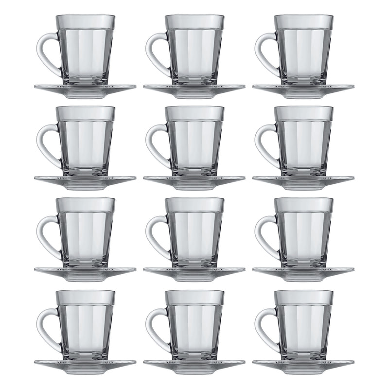 NADIR GLASS ESPRESSO CUP AND SAUCER, 90ML (12PC +12PC SET)