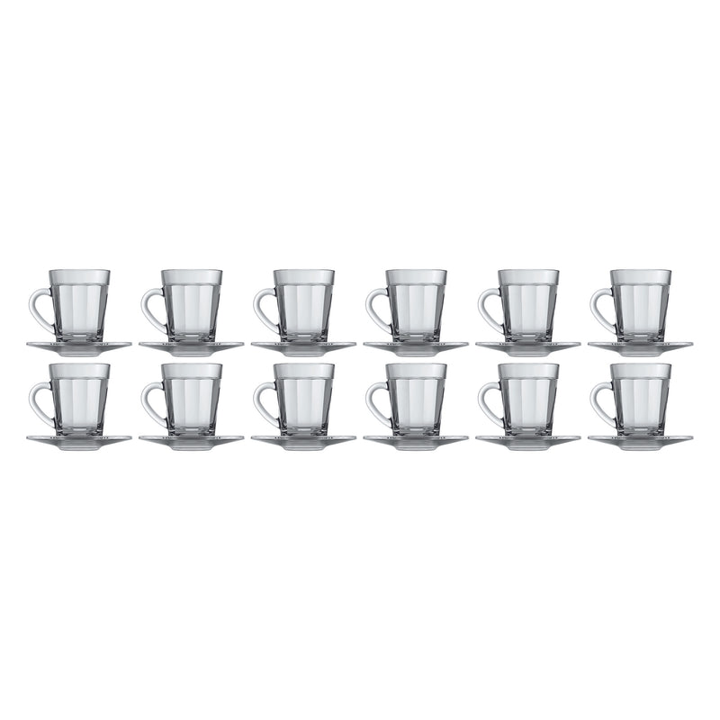 NADIR GLASS ESPRESSO CUP AND SAUCER, 90ML (12PC +12PC SET)