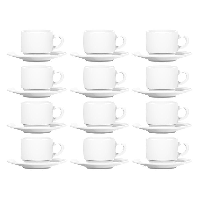 NADIR OPAL STACKABLE ESPRESSO CUP AND SAUCER, 90ML (12PC + 12PC SET)