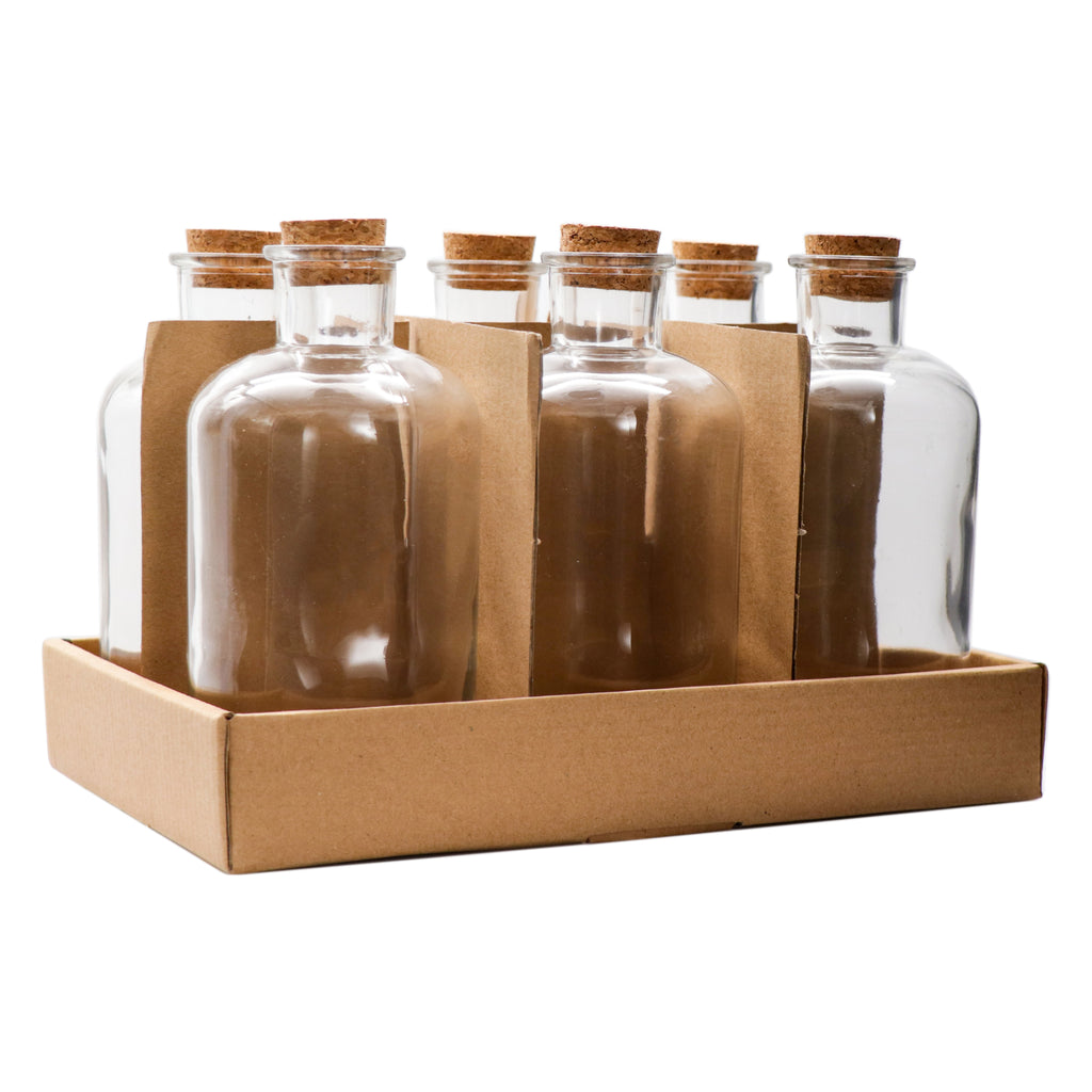 REGENT GLASS ROUND BOTTLE WITH CORK LID 6 PACK, 550ML (81MM DIAX168MM)