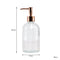 REGENT GLASS ROUND SOAP DISPENSER WITH ROSE GOLD PLASTIC PUMP, 500ML (75MM DIAX190MM)