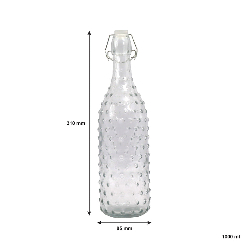 REGENT GLASS HOBNAIL BOTTLE WITH CLIP TOP LID, 1LT (85MM DIAX310MM)