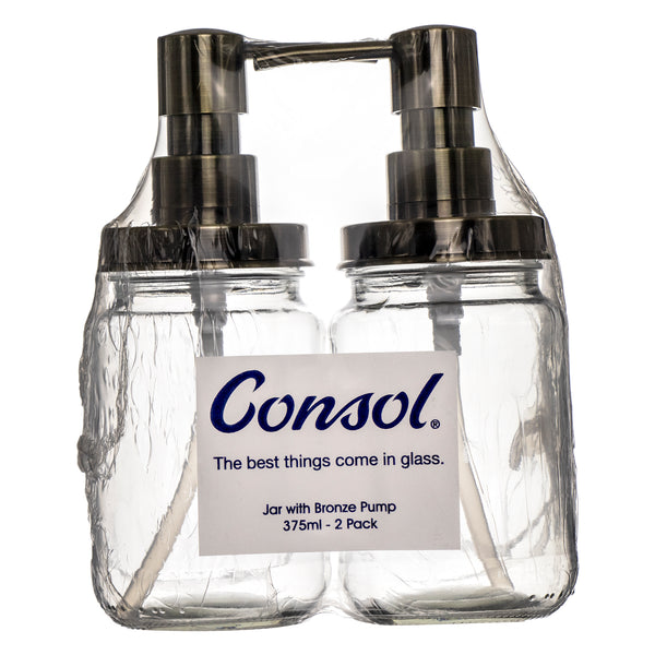 CONSOL JARS WITH BRONZE PUMPS 2 PACK, 375ML (195X75MM DIA)