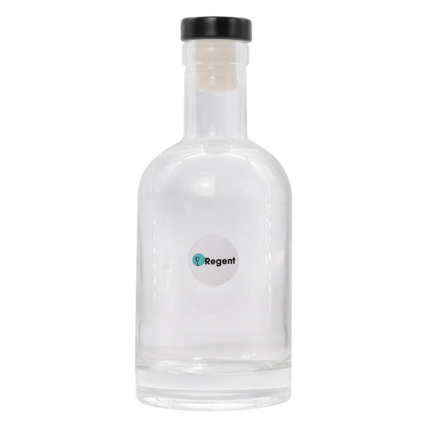 REGENT GLASS GIN BOTTLE WITH BLACK STOPPER, 200ML (60MM DIAX160MM)