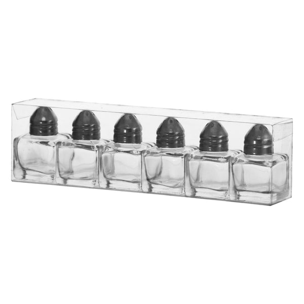 REGENT SMALL SALT & PEPPER GLASS SHAKERS IN ACETATE BOX 6 PACK, 10ML (48X30X30MM)