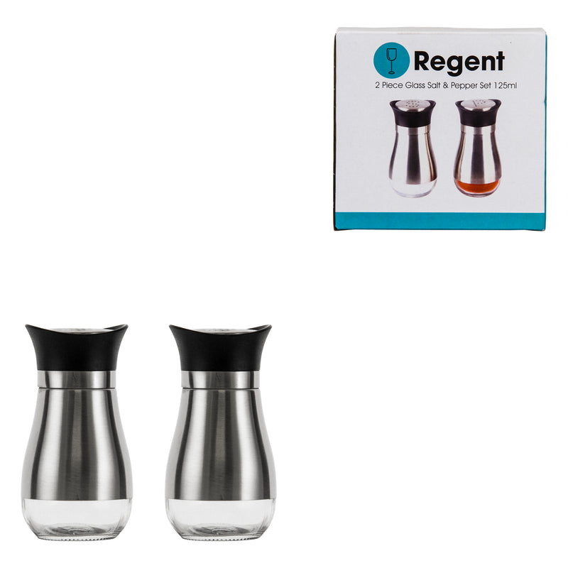 REGENT GLASS SALT & PEPPER SET WITH ST STEEL COVERS 2 PIECES, 125ML (55MMDIAX110MM)