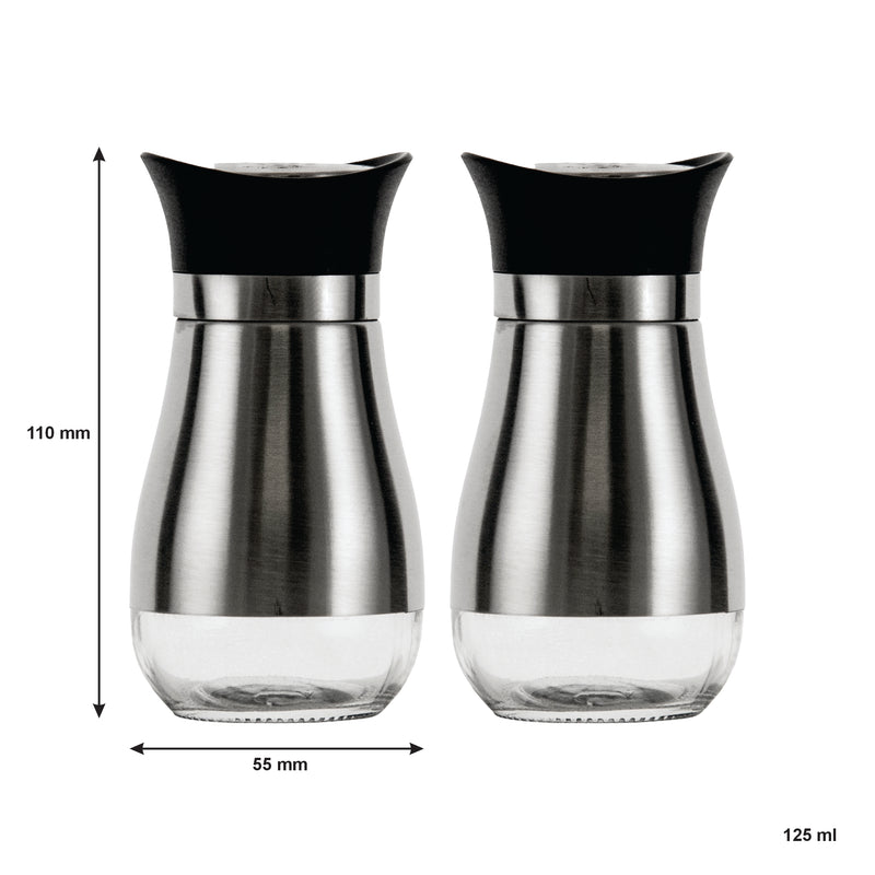 REGENT GLASS SALT & PEPPER SET WITH ST STEEL COVERS 2 PIECES, 125ML (55MMDIAX110MM)