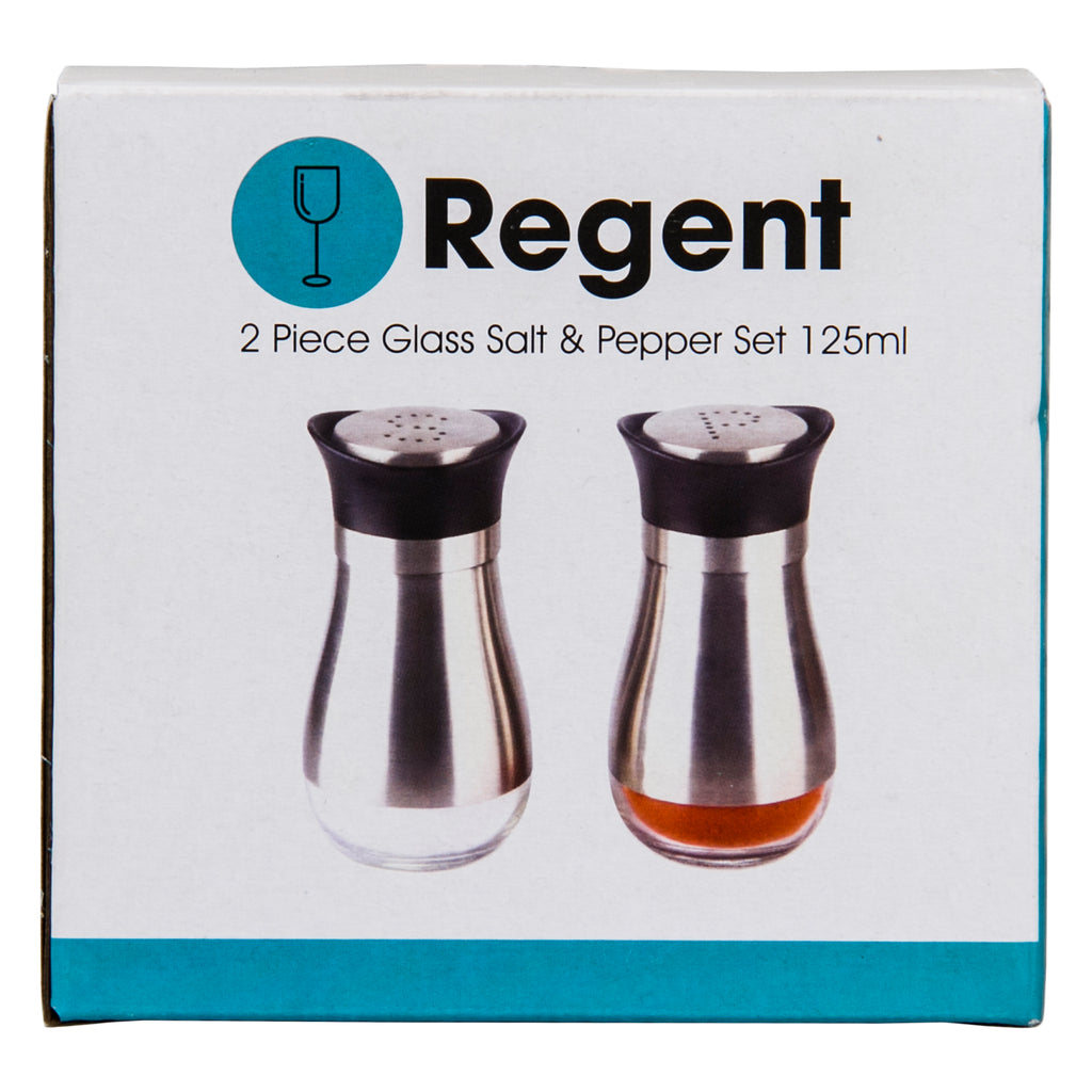 REGENT GLASS SALT & PEPPER SET WITH ST STEEL COVERS 2 PIECES, 125ML (55MMDIAX110MM)