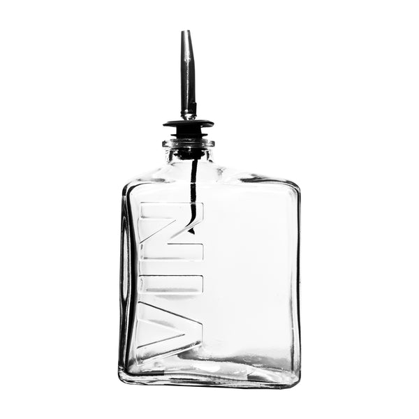 REGENT GLASS SQUARE BOTTLE EMBOSSED 'OIL' AND 'VIN' WITH POURERS, 450ML (190X100X55MM)