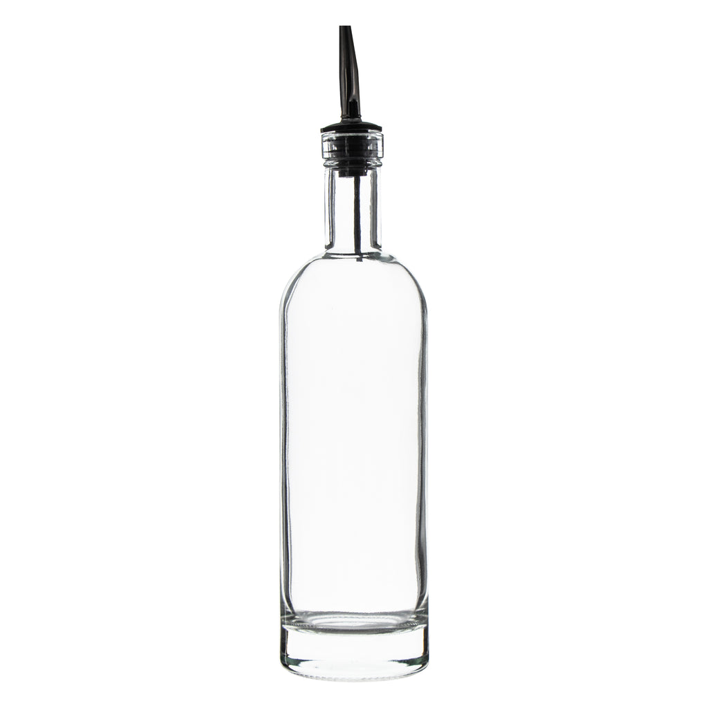 REGENT ROUND OIL/VINEGAR GLASS BOTTLE WITH HEAVY BASE AND POURER, 500ML (305/250X70MM DIA)