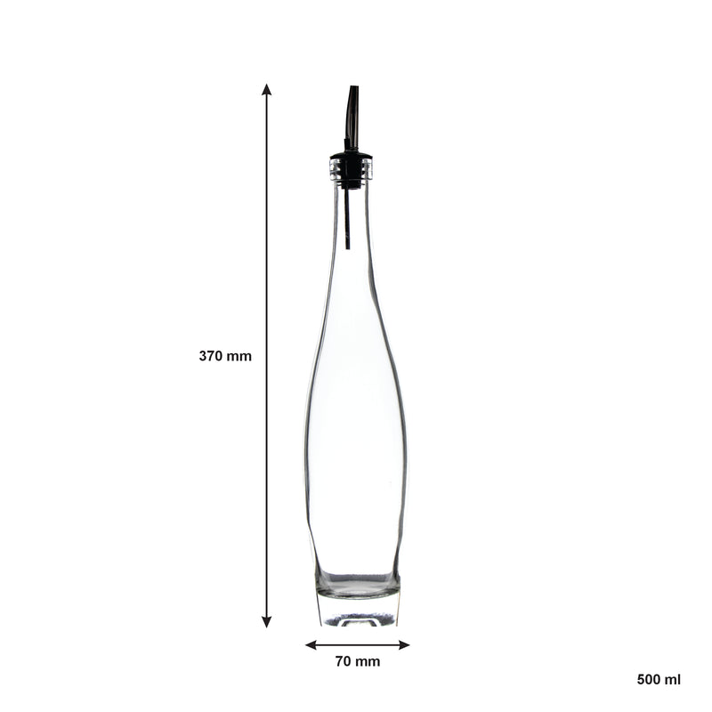 REGENT SLIM ROUND OIL/VINEGAR GLASS BOTTLE WITH HEAVY BASE AND POURER, 500ML (370/320X70MM DIA)