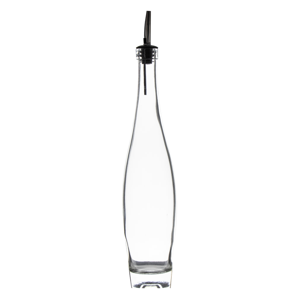 REGENT SLIM ROUND OIL/VINEGAR GLASS BOTTLE WITH HEAVY BASE AND POURER, 500ML (370/320X70MM DIA)