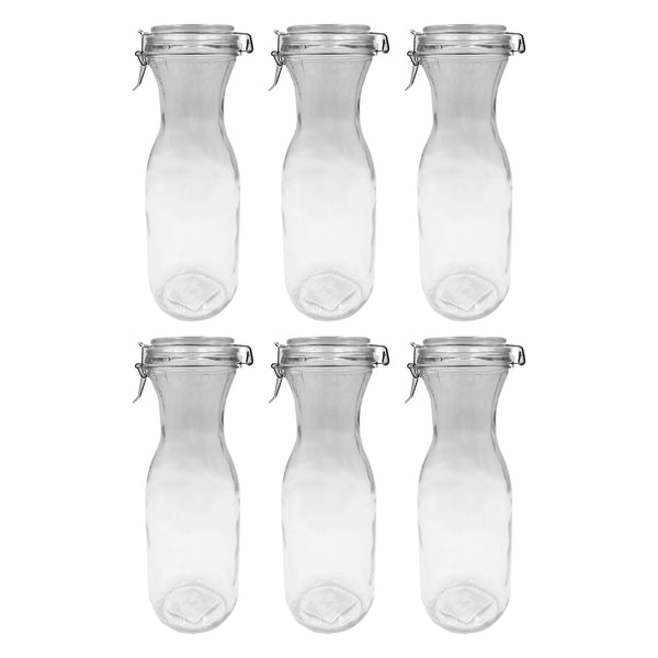 REGENT GLASS CARAFE WITH RESEALABLE CLIP TOP GLASS LID 6 PACK, 1LT (265X90MM DIA)