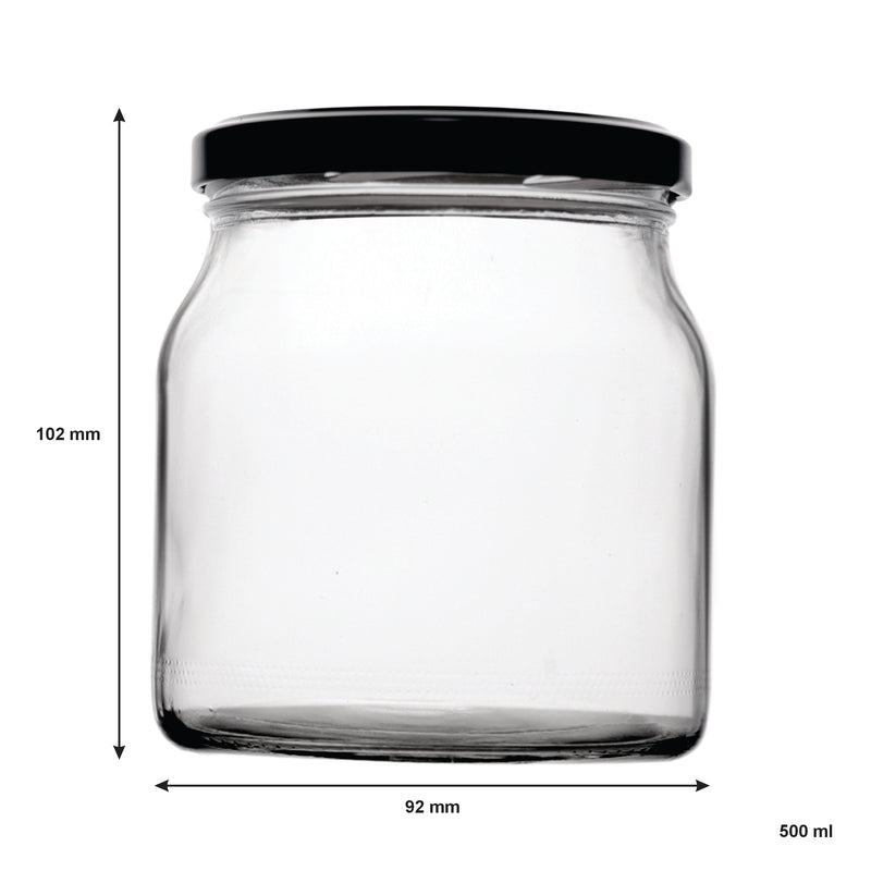 REGENT ROUND JAR WITH BLACK LID 4 PACK, 500ML (92MM DIA X 102MM)