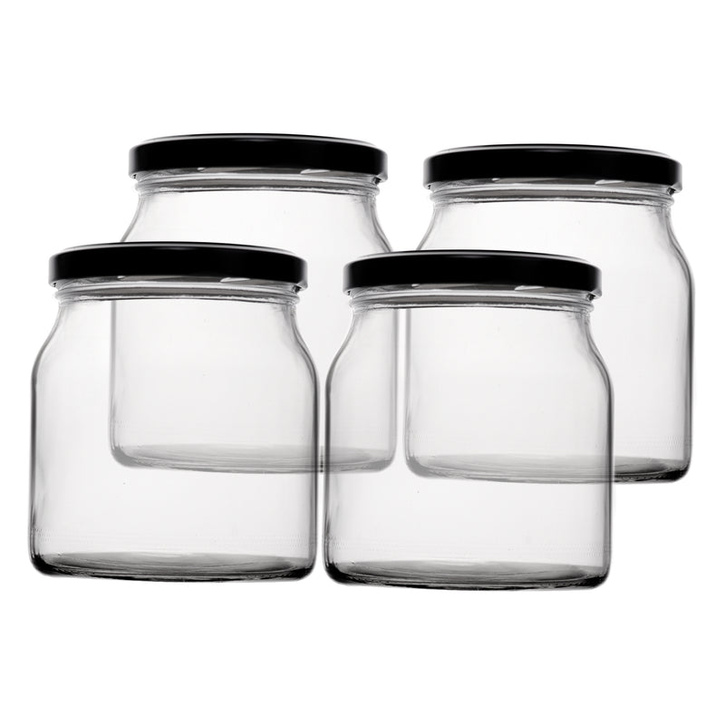 REGENT ROUND JAR WITH BLACK LID 4 PACK, 500ML (92MM DIA X 102MM)