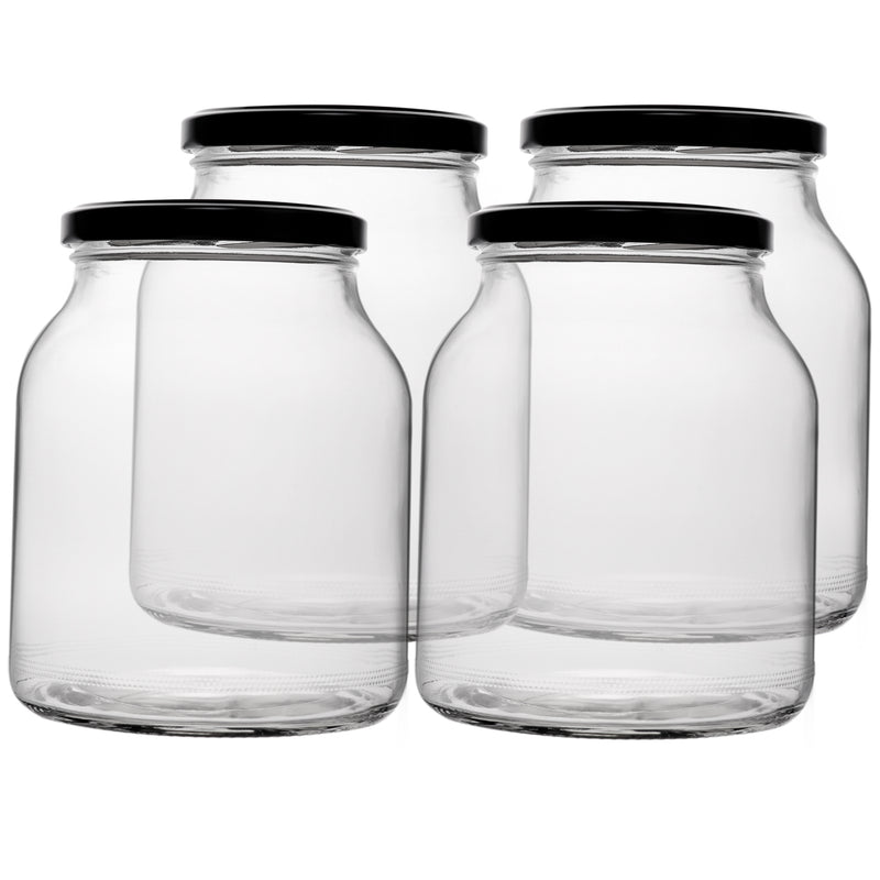 REGENT ROUND JAR WITH BLACK LID 4 PACK, 910ML (105MM DIAX135MM)