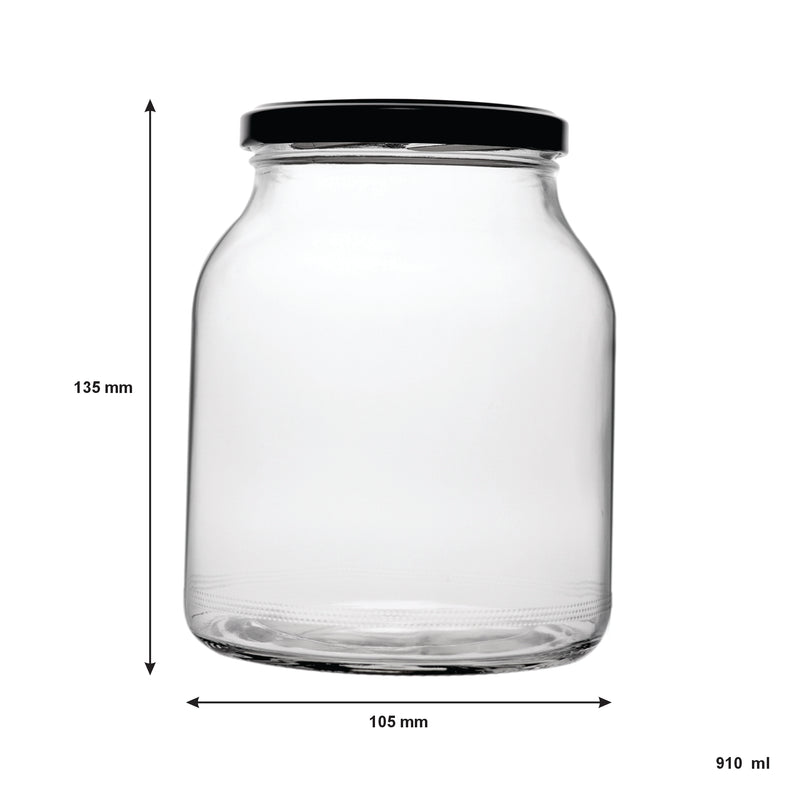 REGENT ROUND JAR WITH BLACK LID 4 PACK, 910ML (105MM DIAX135MM)