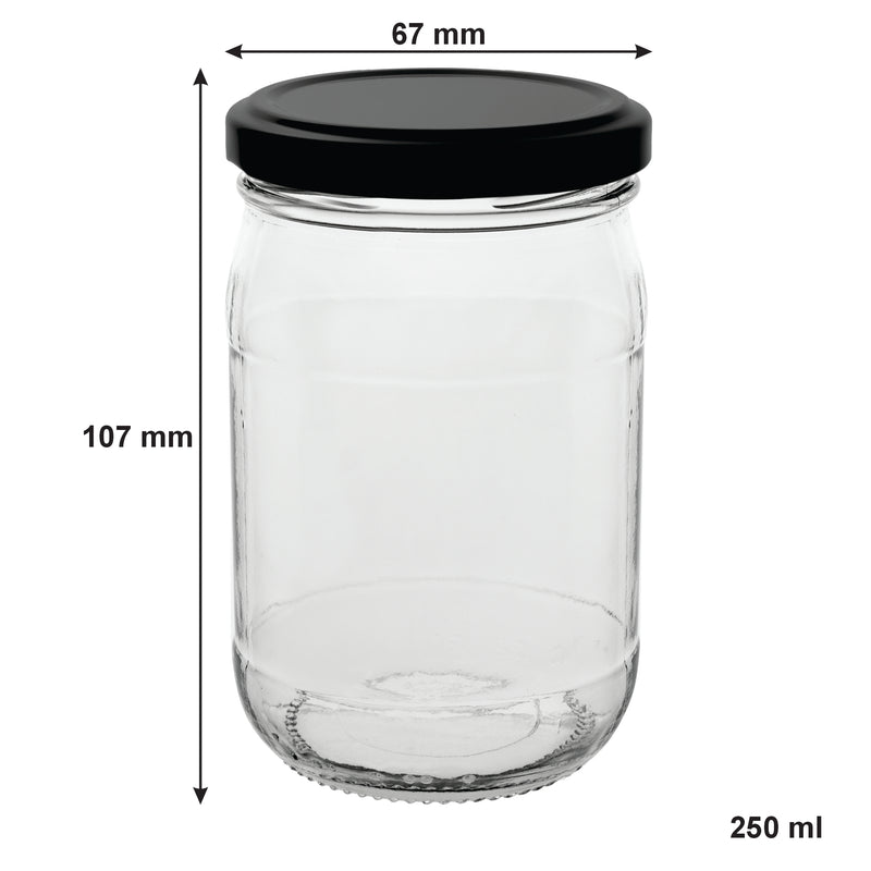 CONSOL FARRAGO JAR WITH BLACK LID 6 PACK, 250ML (107X67MM DIA)