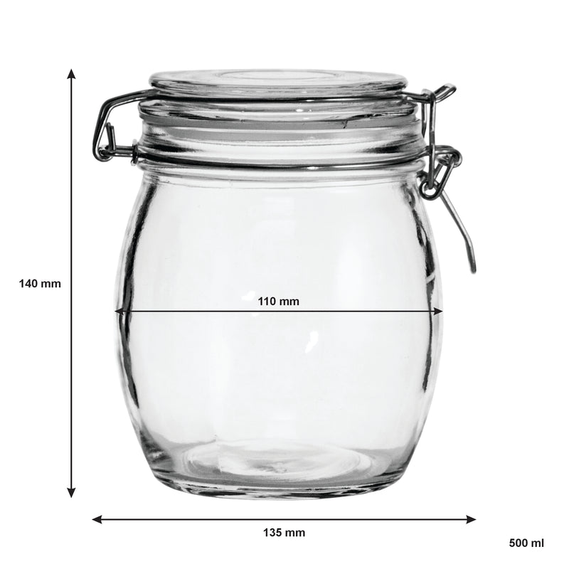 REGENT HERMETIC GLASS CANISTER WITH CLIP SEAL GLASS LID, 500ML (140X110MM DIA)