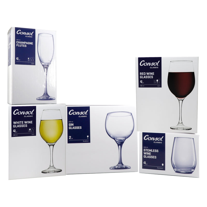 CONSOL LYON STEM RED WINE GLASS 4 PACK, (490ML)