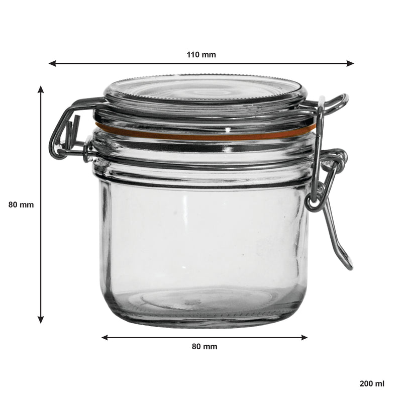 REGENT HERMETIC GLASS CANISTER WITH CLIP SEAL GLASS LID, 200ML (80X80MMDIA)