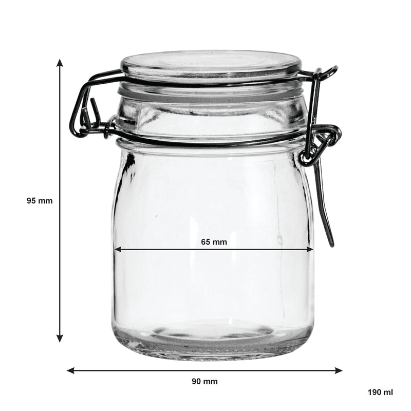 REGENT HERMETIC GLASS CANISTER WITH CLIP SEAL GLASS LID, 190ML (95X65MM DIA)