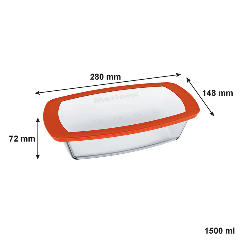 MARINEX RECT. LOAF DISH WITH PLASTIC LID, 1.5LT (280X148X72MM)