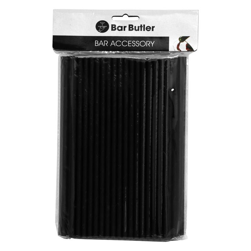 BAR BUTLER PAPER STRAWS BLACK PACK 3 PLY (6MM) 100PCS