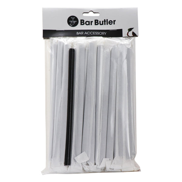 BAR BUTLER PAPER STRAWS BLACK 50 X 3 PLY (8MM) WRAPPED + 1 UNWRAPPED, 51 PCS