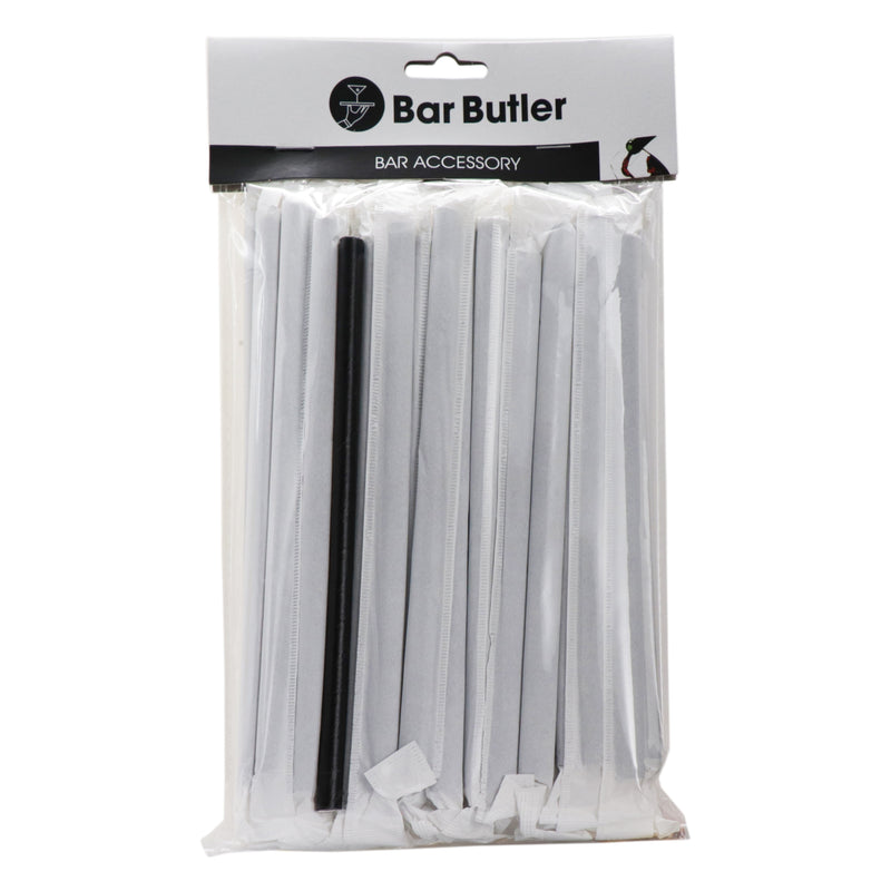 BAR BUTLER PAPER STRAWS BLACK 50 X 3 PLY (8MM) WRAPPED + 1 UNWRAPPED, 51 PCS