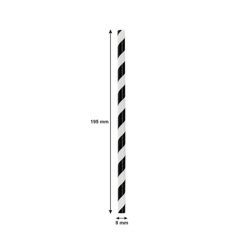 BAR BUTLER PAPER STRAWS BLACK & WHITE CHEVRON 50 X 3 PLY 8MM WRAPPED + 1 UNWRAPPED, 51PCS