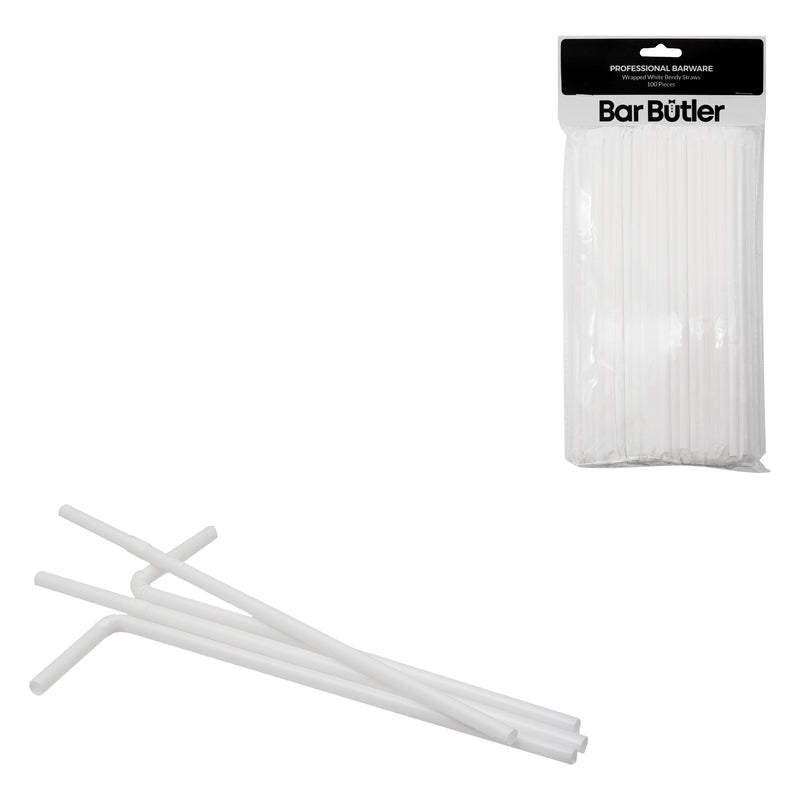 BAR BUTLER STRAWS WHITE WRAPPED, 100 PCS (5MM)