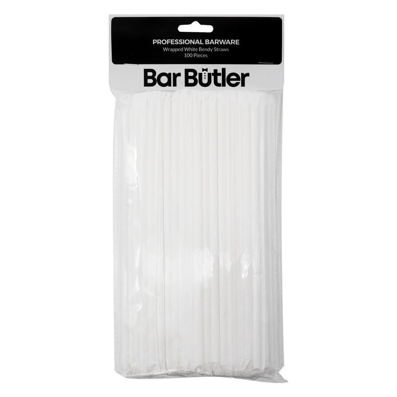 BAR BUTLER STRAWS WHITE WRAPPED, 100 PCS (5MM)