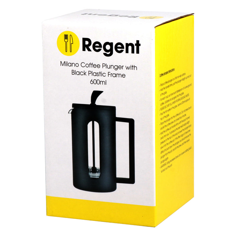 REGENT MILANO COFFEE PLUNGER WITH BLACK PLASTIC FRAME 6 CUP, (600ML)