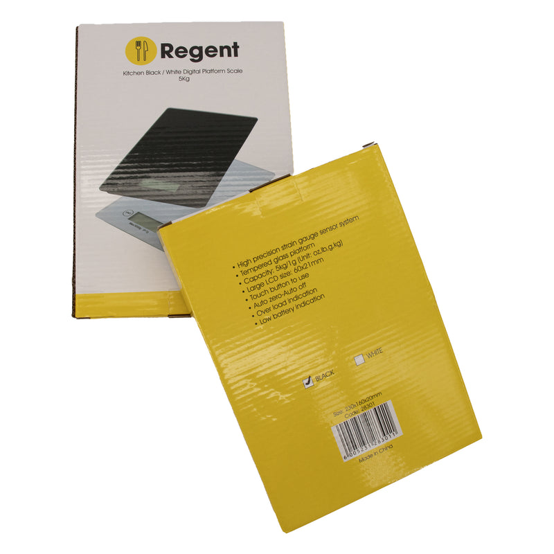 REGENT KITCHEN DIGITAL PLATFORM SCALE MIXED BLACK/WHITE, 5KG (230X160X20MM)