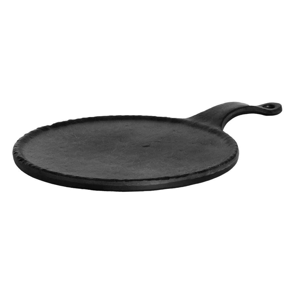 REGENT MELAMINE ROUND TAPAS SERVING BOARD WITH HANDLE BLACK, (305X198MM DIAX20MM)