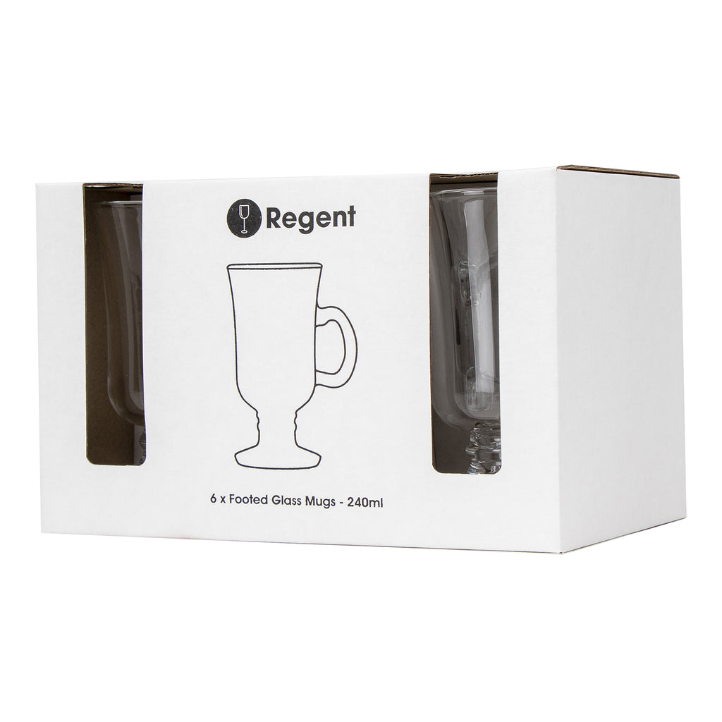 REGENT FOOTED GLASS MUG 6 PACK, (240ML)