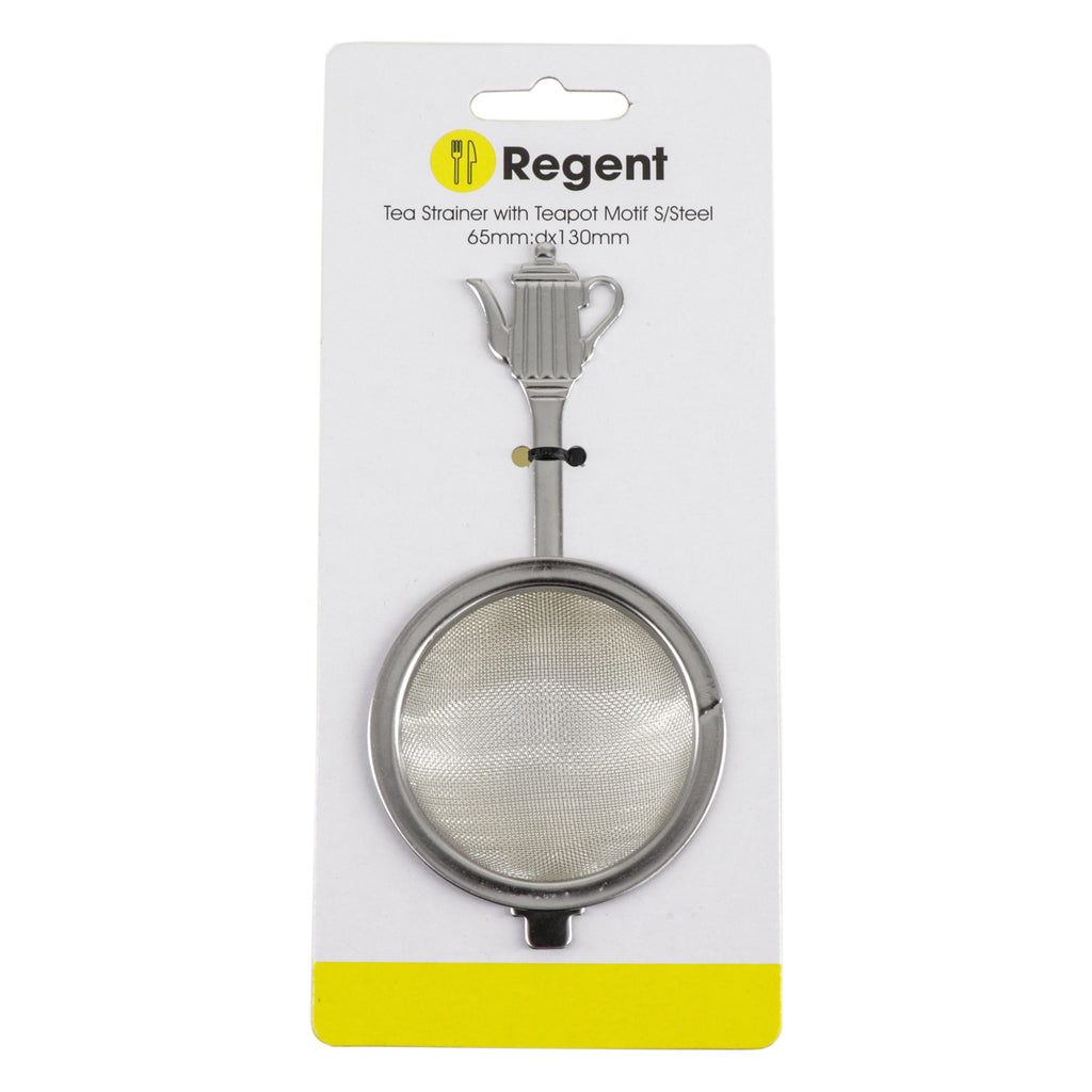 REGENT TEA STRAINER WITH TEAPOT MOTIF STAINLESS STEEL, (130X65MM DIA)