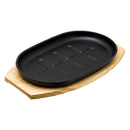 REGENT COOKWARE CAST IRON OVAL STEAK PLATE ON A WOODEN BOARD, (310X185X39MM)