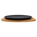 REGENT COOKWARE CAST IRON OVAL STEAK PLATE ON A WOODEN BOARD, (315X180X36MM)