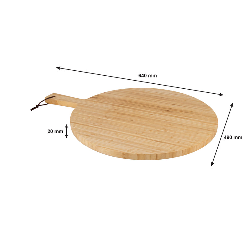 REGENT BAMBOO LARGE ROUND SERVING BOARD WITH HANDLE, (640/490MM DIAX20MM)